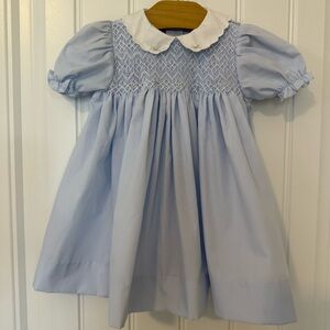 Petit Ami Light Blue Hand Embroidered Smocked Baby Girl Dress
